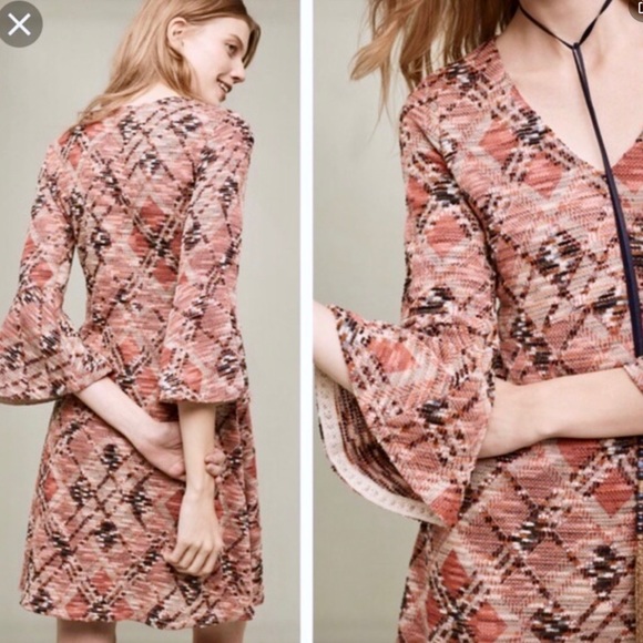 Anthropologie Dresses & Skirts - Maeve Erina Bell Sleeve Argyle Knit Dress, Pink